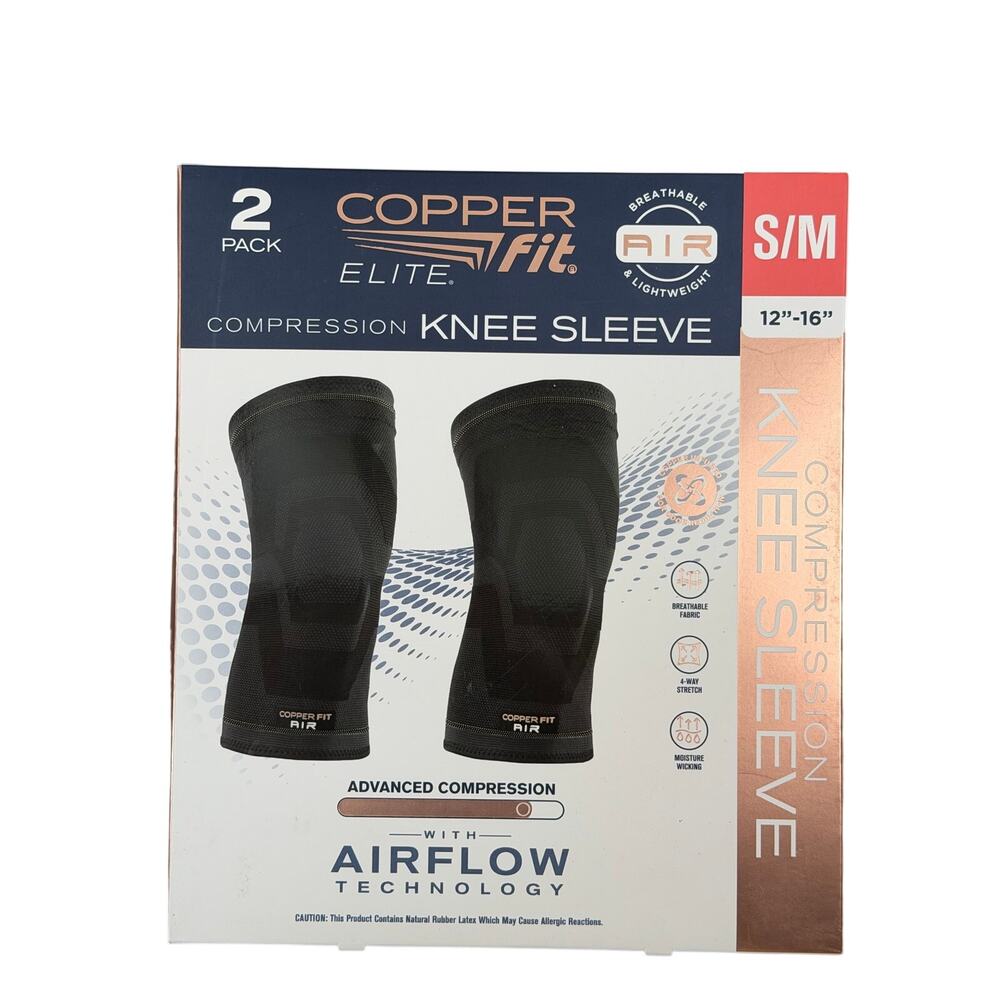 Compression Knee Sleeve | Small/Medium 12"-16" | Copper Fit Elite | 2 Pack